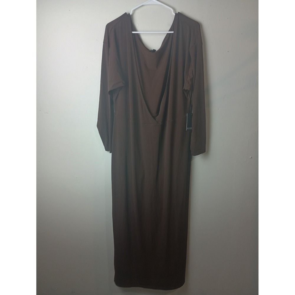 Eloquii Brown Long Sleeve Draped Surplice Maxi Dress Size 18 NWT